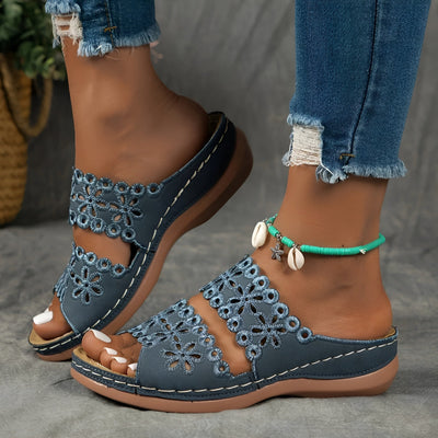 Ines™ | Sandales d'été à fleurs avec découpes – Élégance et confort à chaque pas