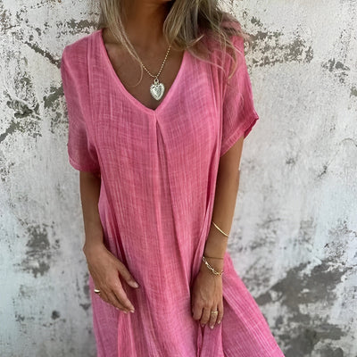 Lida™ | Robe en coton-lin à encolure en V légère