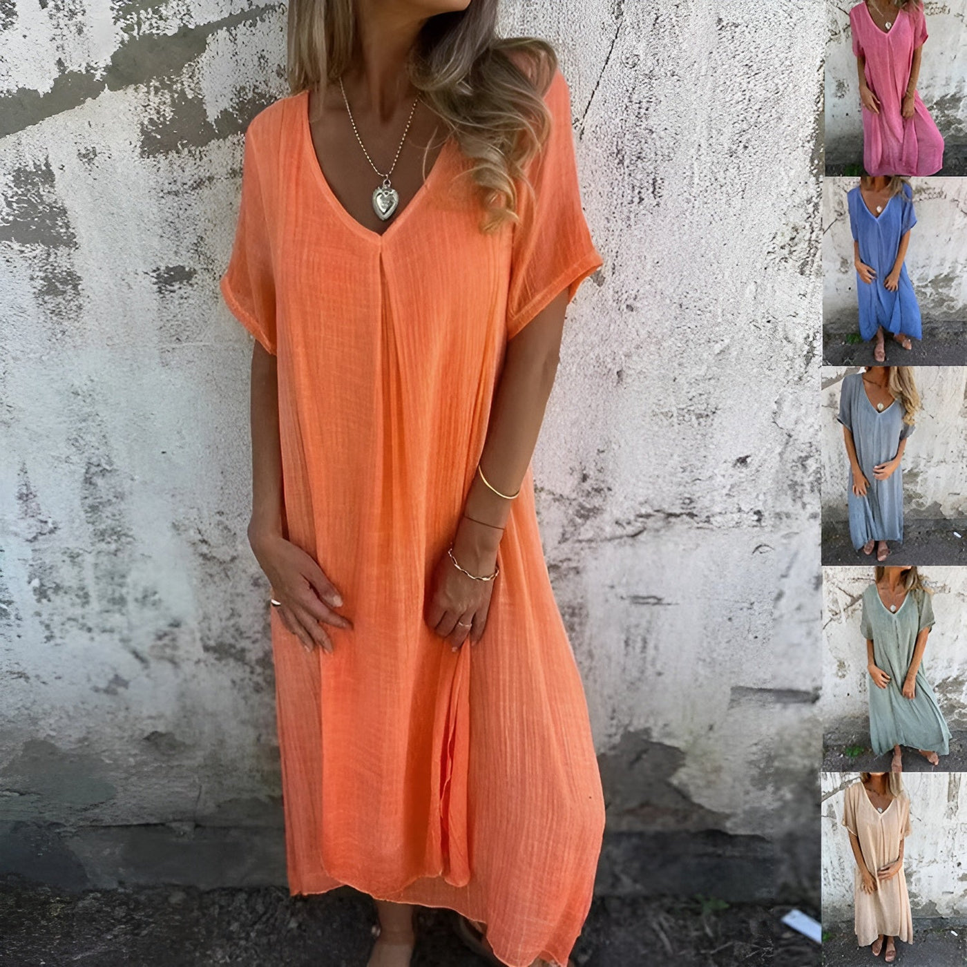 Lida™ | Robe en coton-lin à encolure en V légère