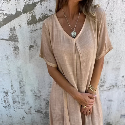 Lida™ | Robe en coton-lin à encolure en V légère