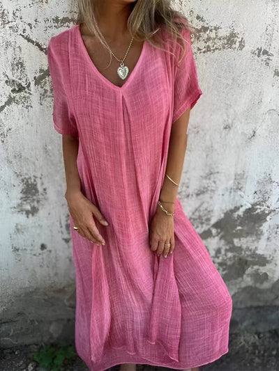 Lida™ | Robe en coton-lin à encolure en V légère