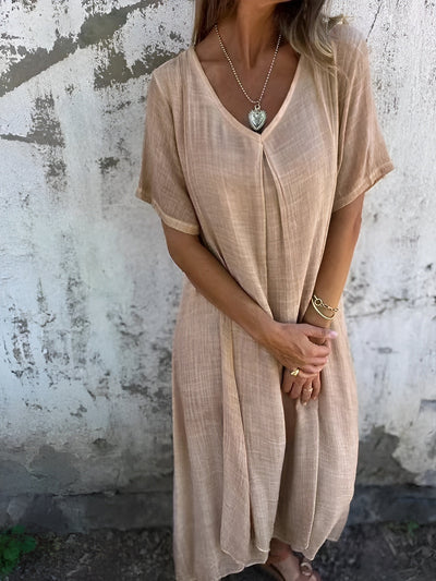 Lida™ | Robe en coton-lin à encolure en V légère