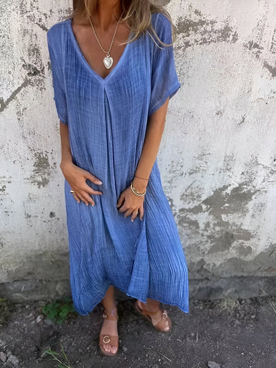 Lida™ | Robe en coton-lin à encolure en V légère