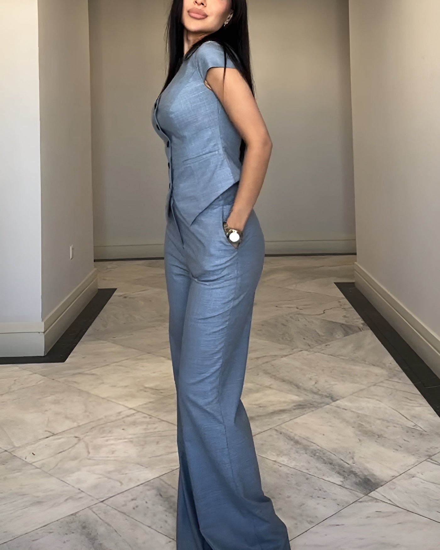 Roksana | Top avec décolleté en V et pantalon assorti