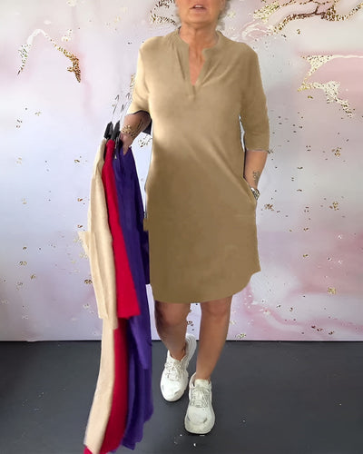 Marja™ | Élégance douce dans une robe unie à décolleté en V