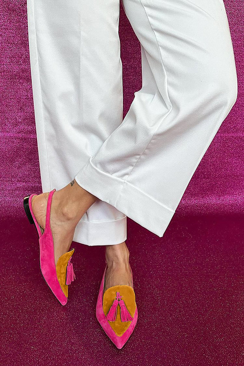 Frendessa | Ballerines colorées avec pompons et bride de cheville décorative